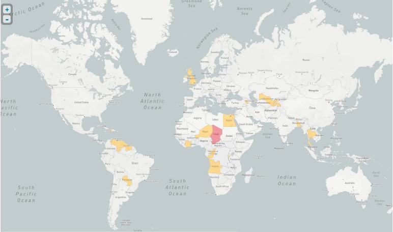 Figura 1: Mapa de cortes de IODA por países, del 26 de febrero al 2 de marzo de 2024